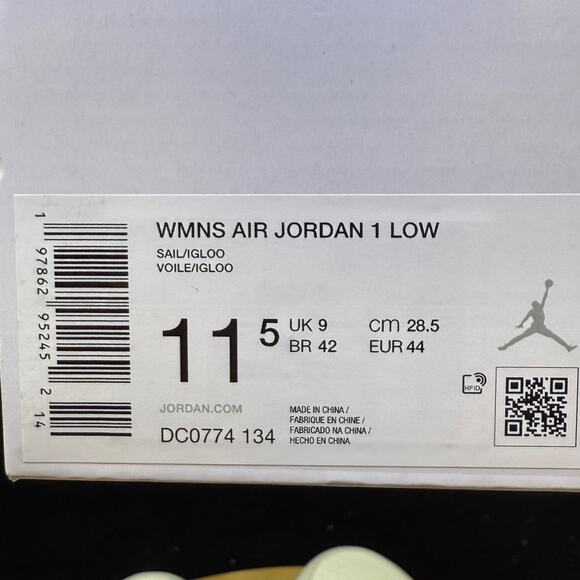 Nike Air Jordan 1 Low Shoes Sail Igloo DC0774-134 Women's Size 11.5/ 10 M NEW - Picture 6 of 8